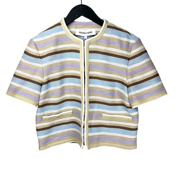 VERONICA BEARD Wyatt Khaki Multicolor Striped Short Sleeve Jacket - Picture 10 of 12